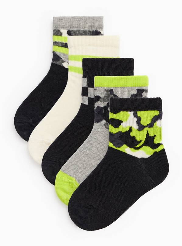 Camo & Stripe Ankle Socks 5 Pack 6-8.5