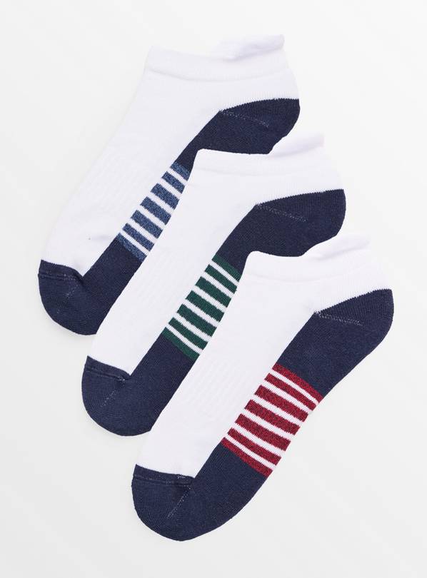 White Technical Stripe Trainer Socks 3 Pack 9-12