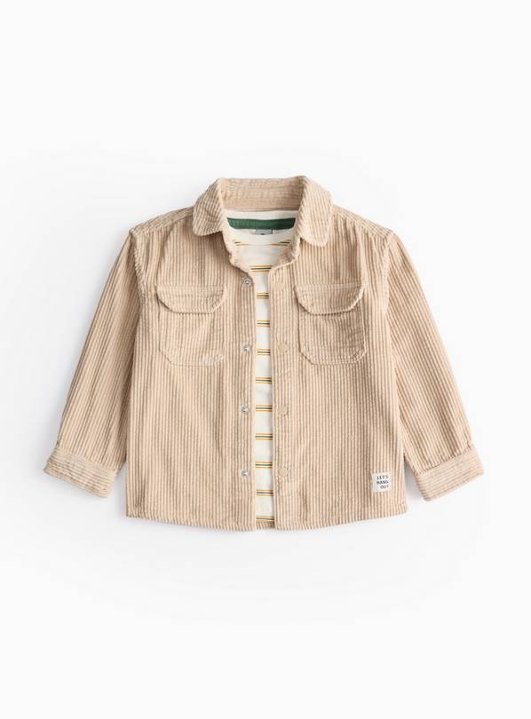 Stone Corduroy Shirt & Cream Striped T-Shirt Set 4-5 years