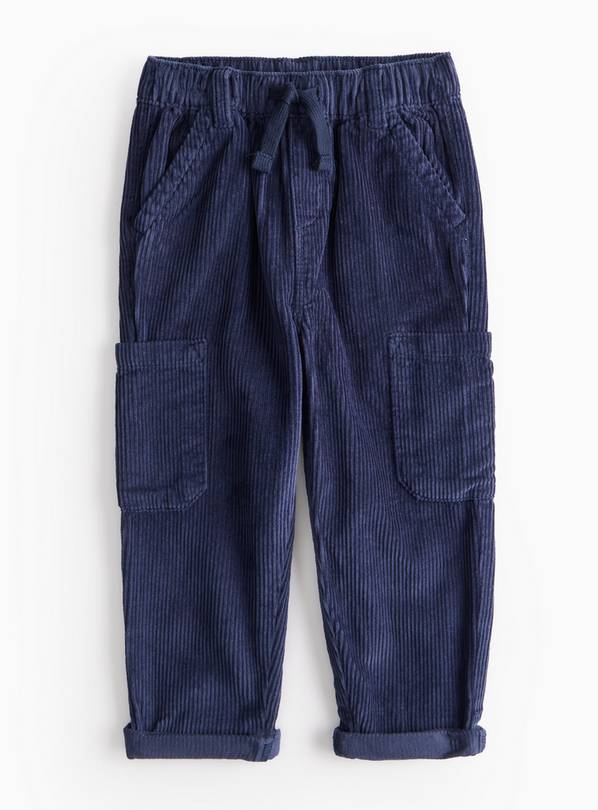 Navy Blue Corduroy Cargo Trousers  3-4 years