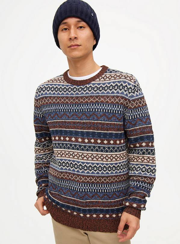 Brown Vintage Fair Isle Jumper L