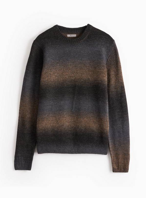 Brown Ombre Stripe Crew Neck Knitted Jumper XL