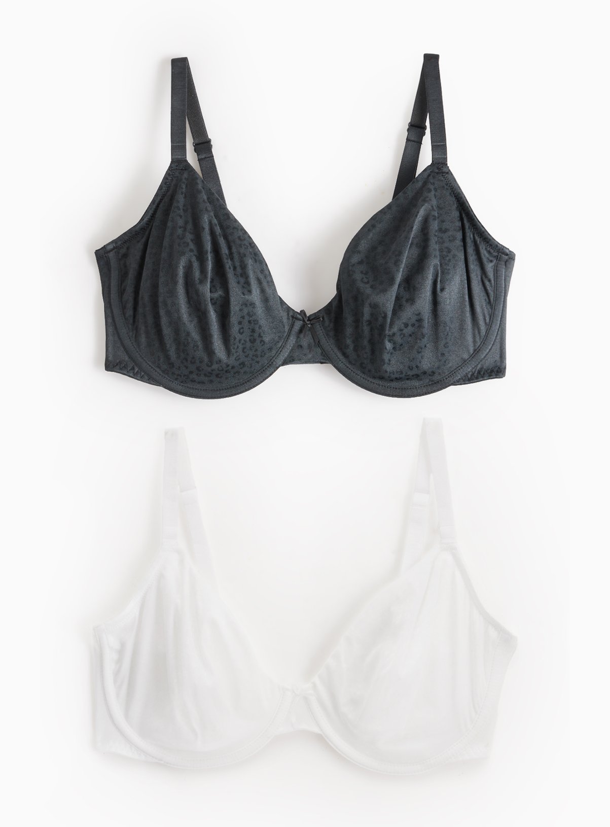 DD+ Black & White Jacquard Animal Print Underwired Bras 2 Pack