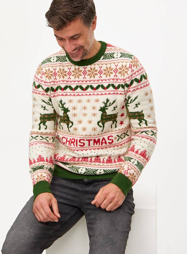 Matching Family Men's Christmas Vintage-Style Jumper L