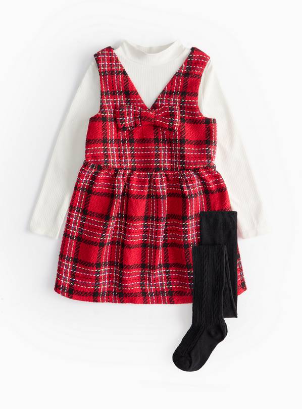 Red Boucle Pinny Dress Set  3-4 years