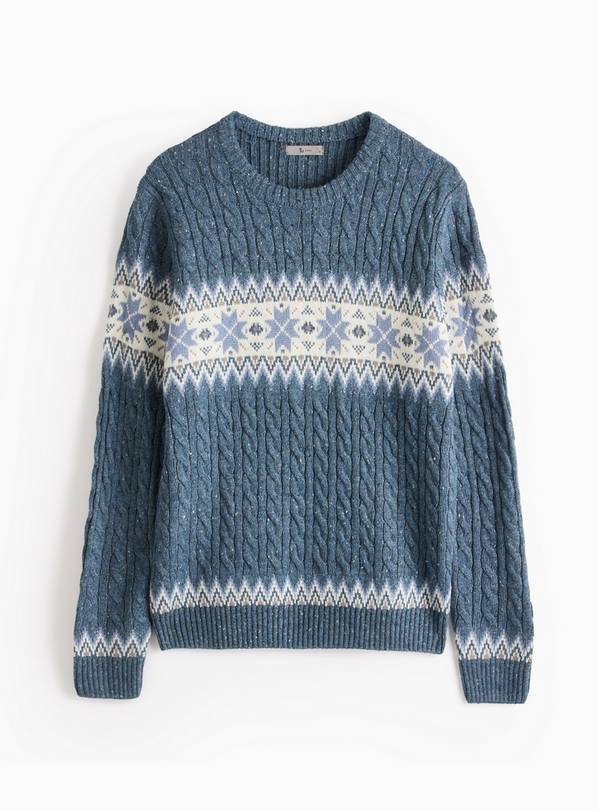Blue Fair Isle Twisted Yarn Knitted Jumper XXXL