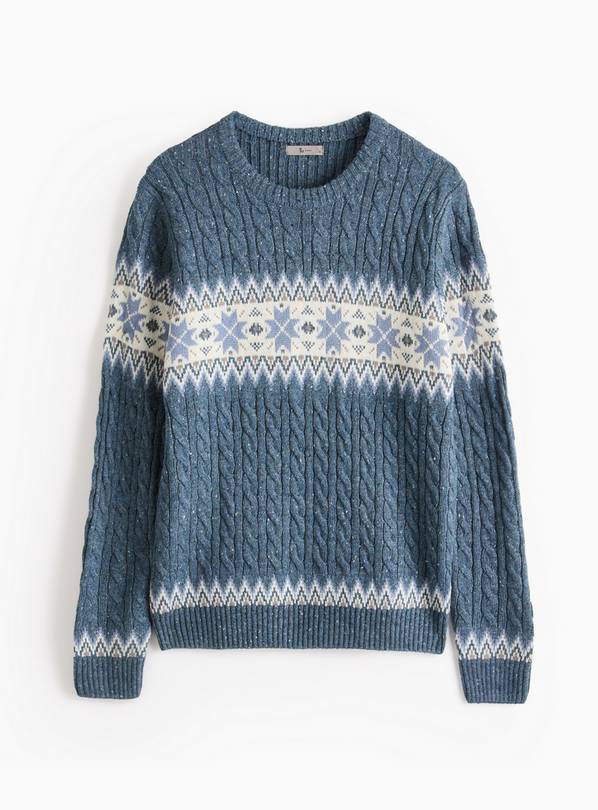 Blue Fair Isle Twisted Yarn Knitted Jumper M