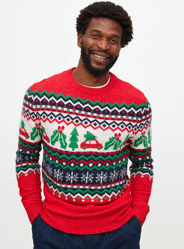 Matching Family Men's Christmas Car Knitted Jumper L