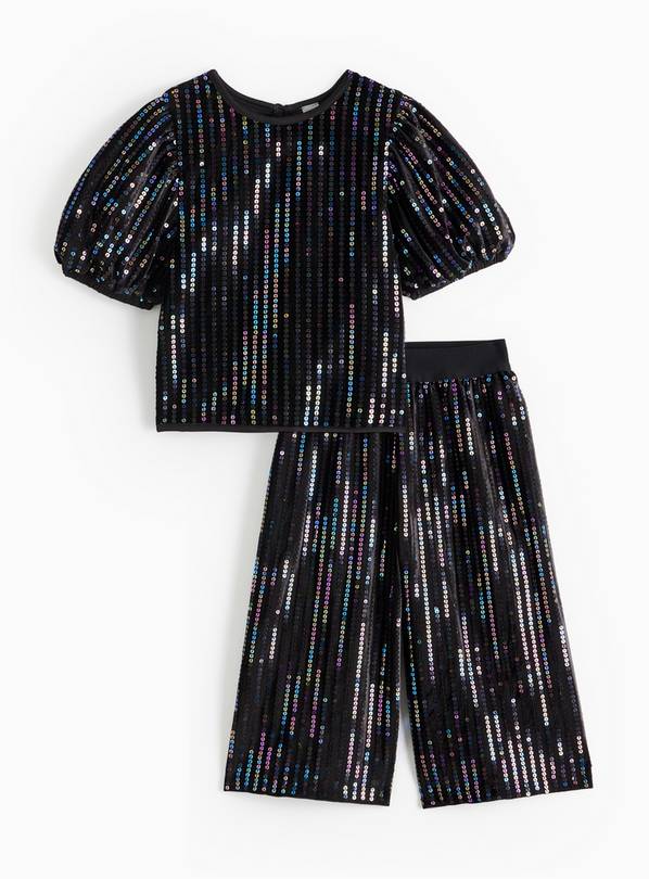 Black Sequin Top & Culottes Set 8 years