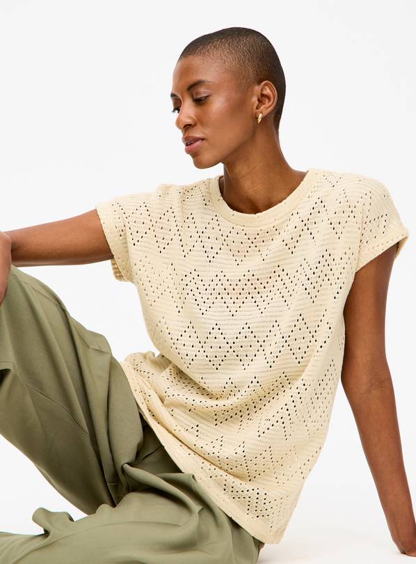 Neutral Metallic Pointelle Knit Top 16