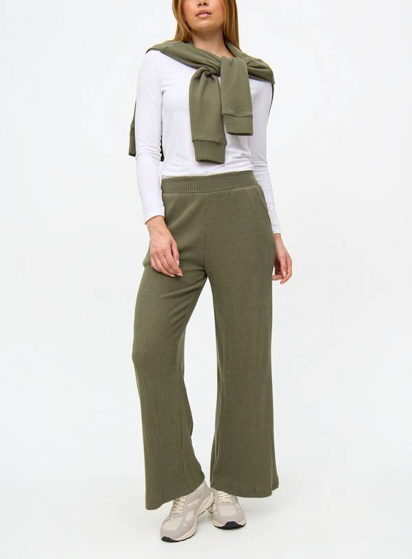 Khaki Soft Touch Ribbed Wide Leg Joggers XXL