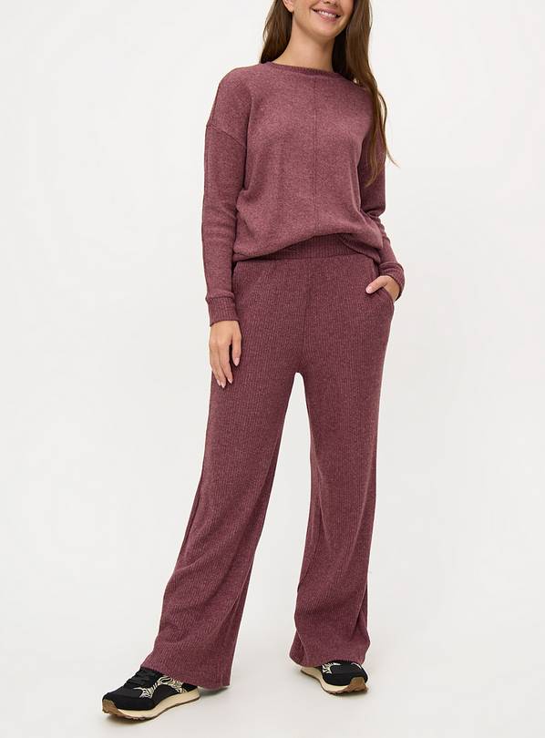 Plum Soft Touch Ribbed Wide Leg Joggers XXL