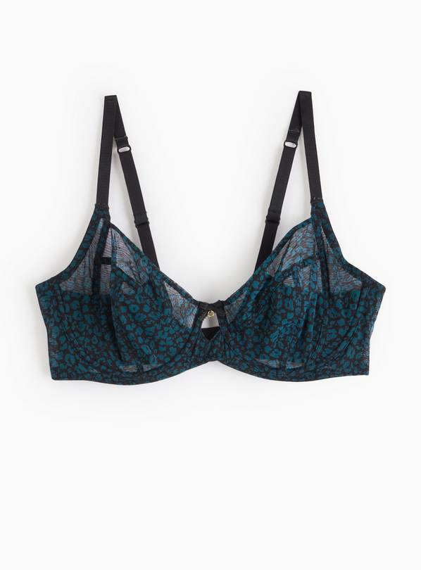 Teal Leopard Print Mesh Full Cup Bra 38F