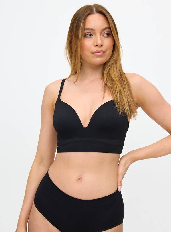 Black Ribbed Non-Wired Seamless Bra XL