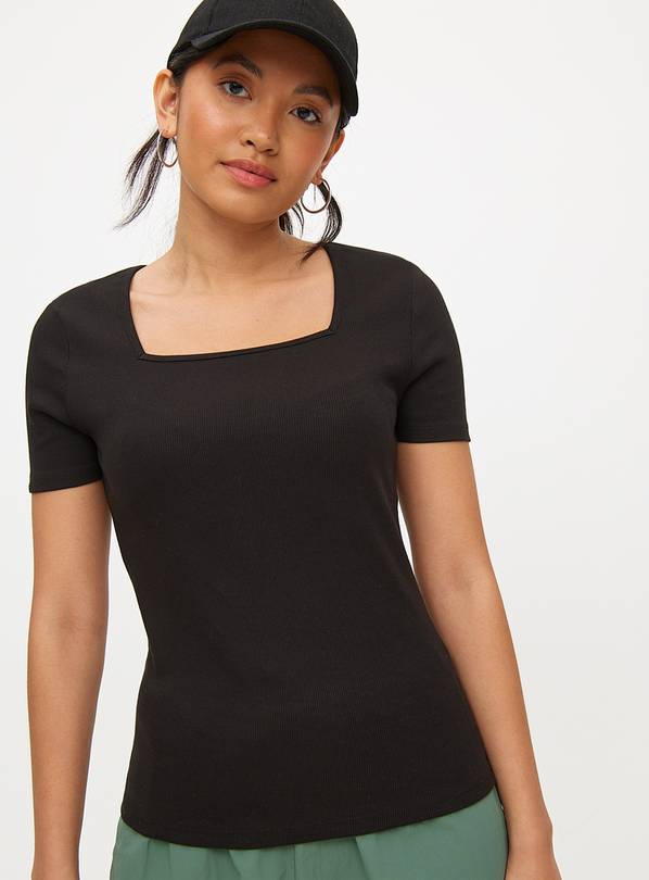 Black Ribbed Square Neck T-Shirt 12