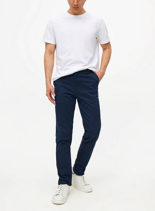 Buy Navy Slim Fit Chinos With Stretch 36R Trousers Argos