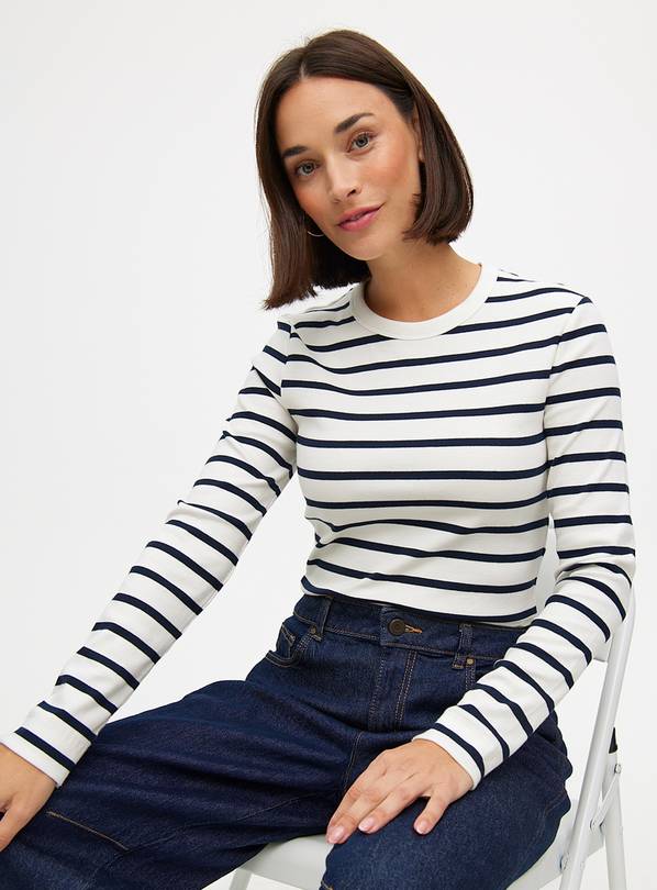 Navy Stripe Ribbed Long Sleeve Top 20