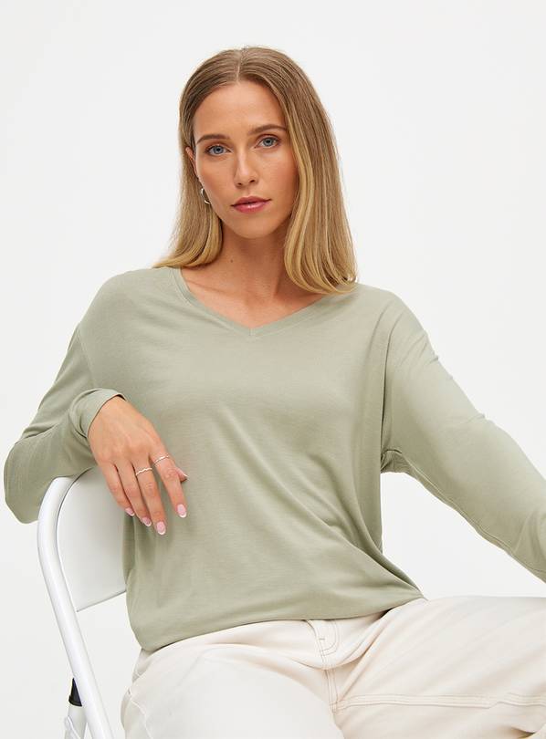 Sage Green Relaxed Fit Long Sleeve T-Shirt 24