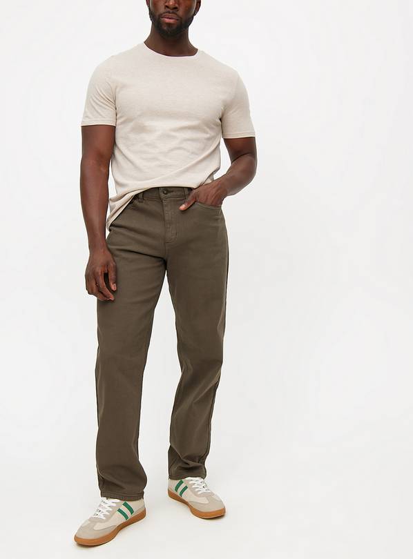 Khaki Garment Dye Straight Leg Denim Jeans  36R