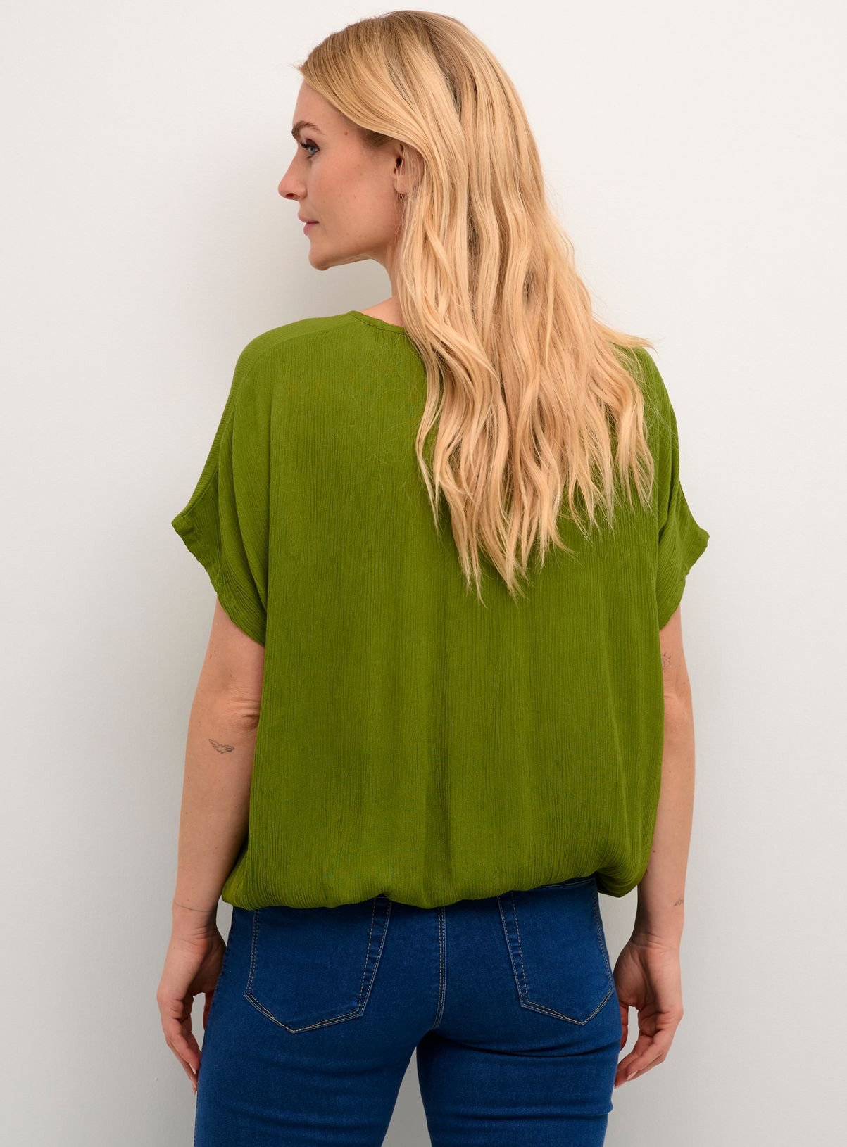 KAFFE Amber Round Neck Short Sleeve Blouse Green 18 - Image 2 thumbnail