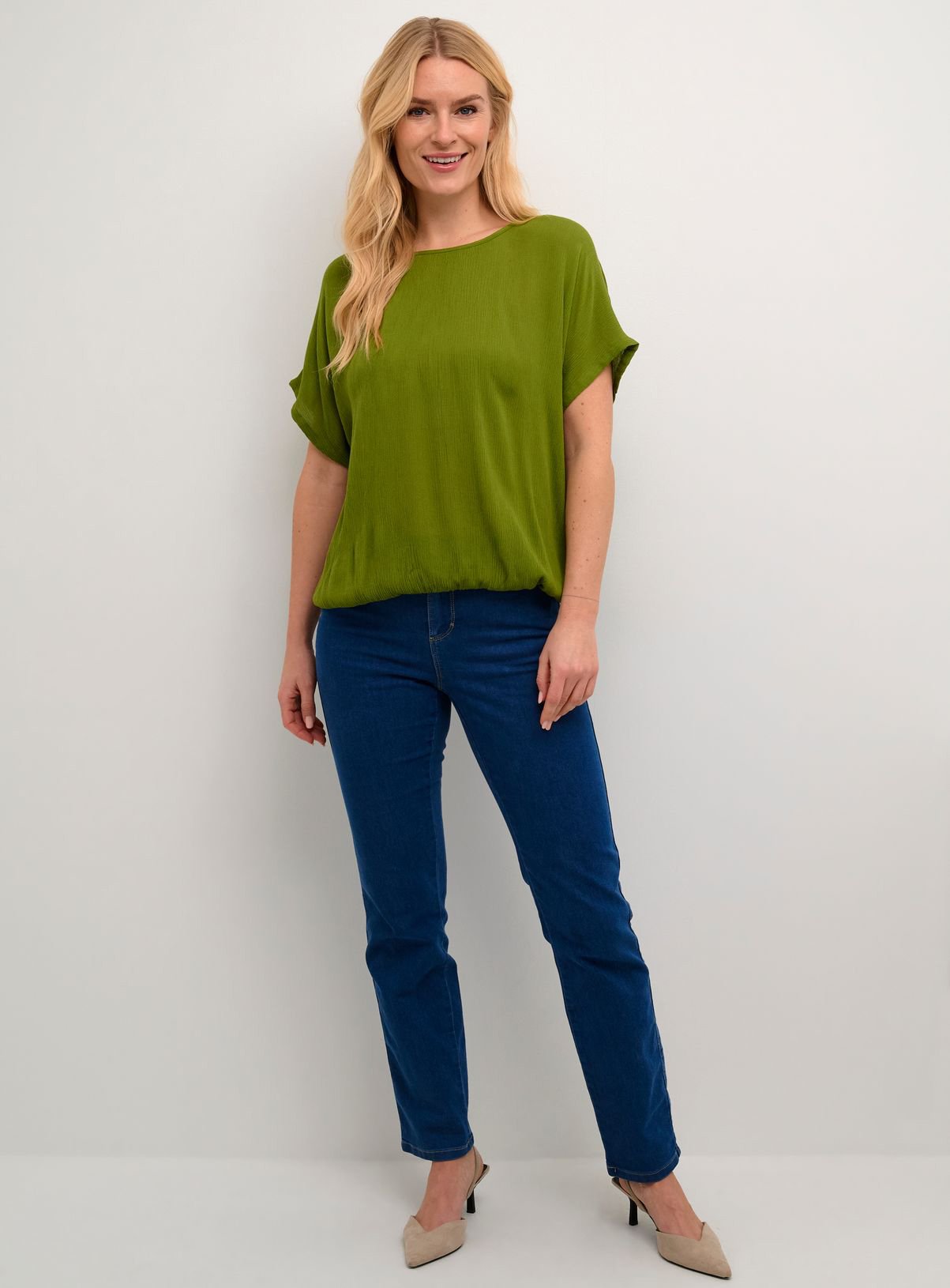 KAFFE Amber Round Neck Short Sleeve Blouse Green 18 - Image 3 thumbnail