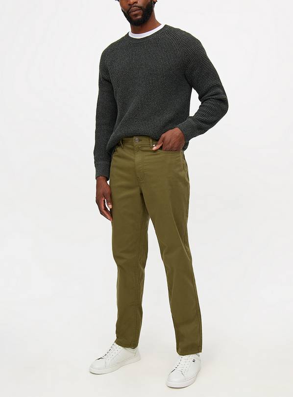 Khaki Straight Leg Trousers 34R