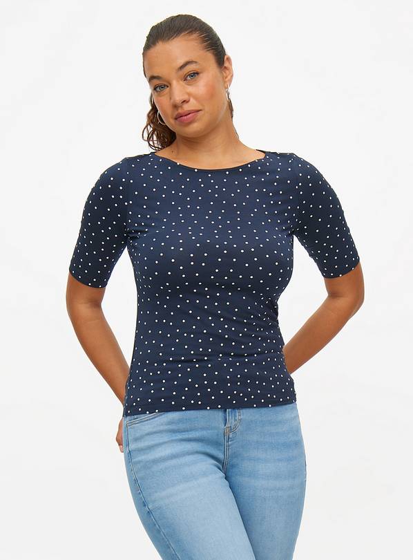 Navy Spot Boatneck Slim Fit 3/4 Sleeve Top 10