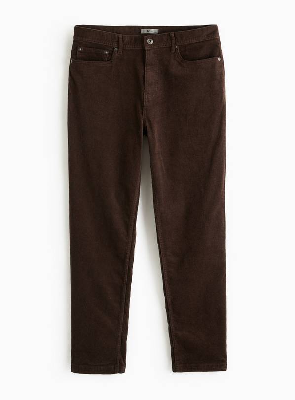 Brown Corduroy Straight Leg Trousers 30R