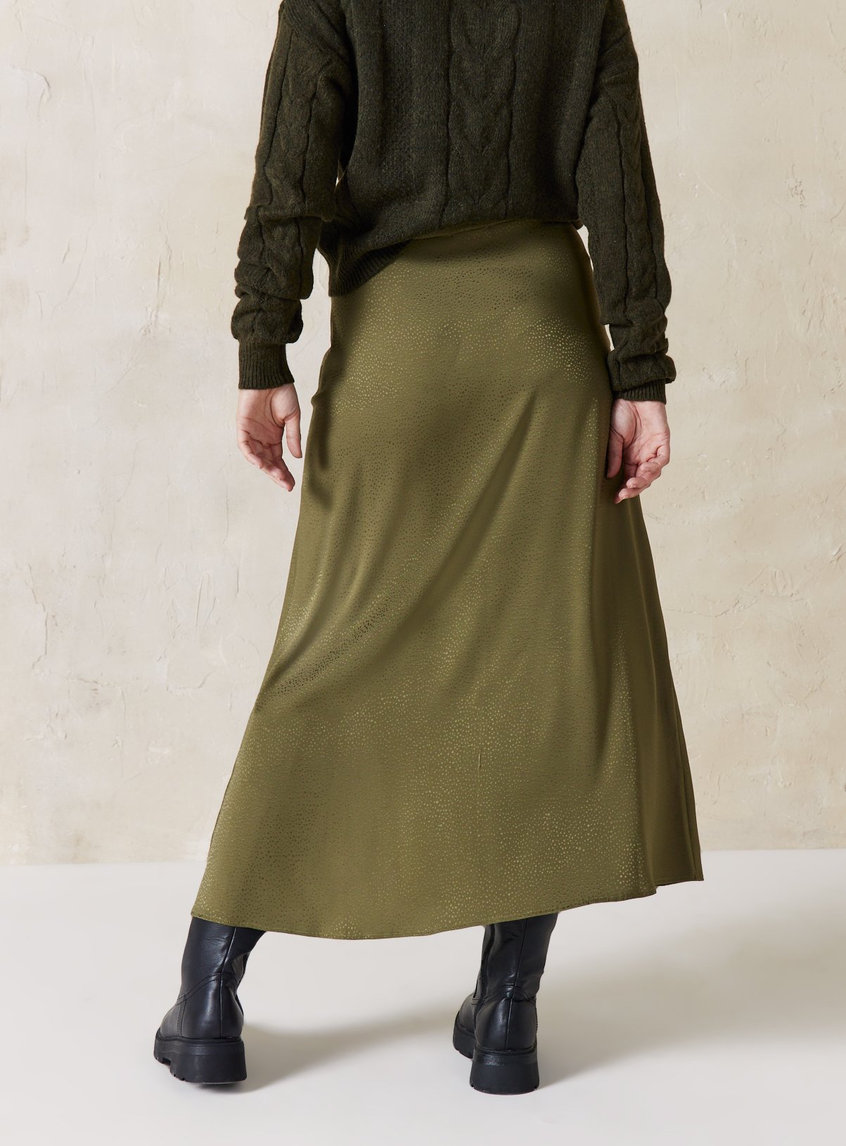 EVERBELLE Khaki Jaquard Satin Slip Skirt 12 - Image 4 thumbnail