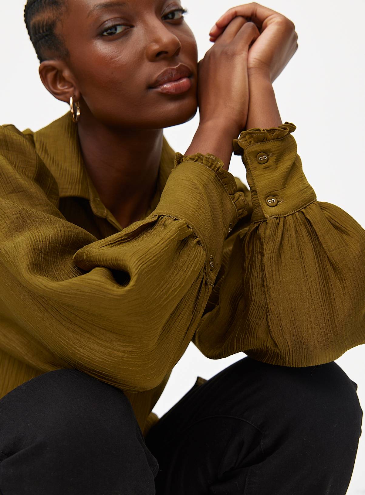 Olive Green Textured Long Sleeve Shirt 12 - Image 2