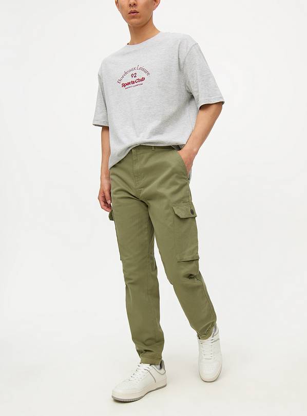 Khaki Cuffed Cargo Trousers 30R