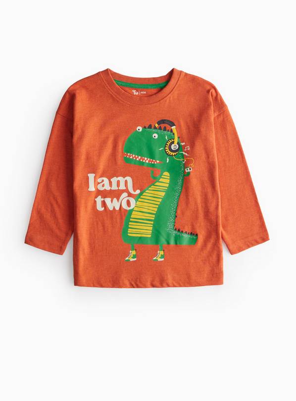 I Am 2 Slogan Orange Long Sleeve T-Shirt  1-2 years