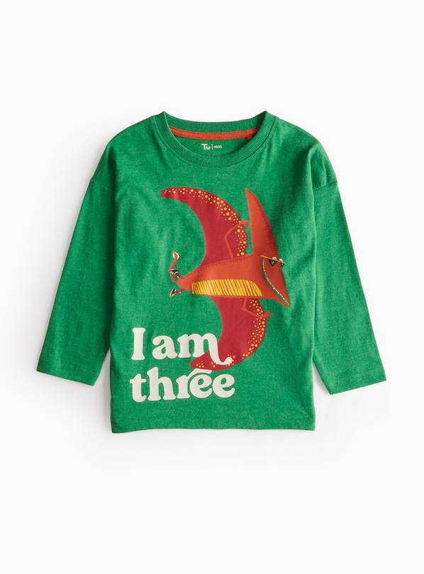 I Am 3 Slogan Green Dinosaur Print T-Shirt 2-3 years