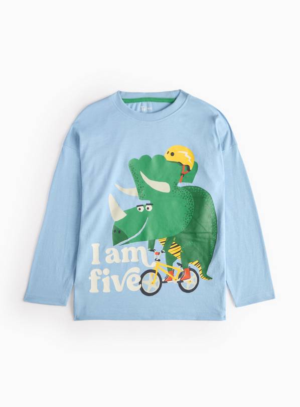 I Am 5 Slogan Blue Dinosaur Print T-Shirt 4-5 years