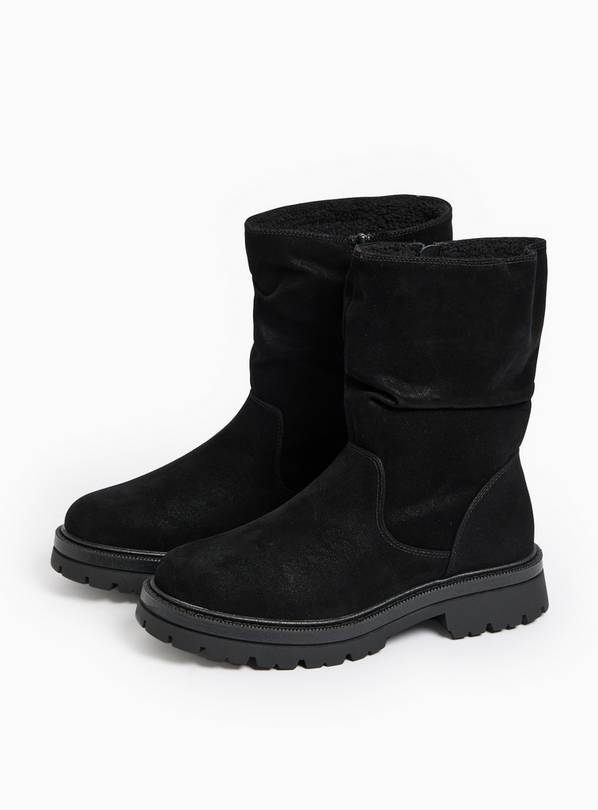 Black Ruched Detail Borg Fleece Lined Boots 3