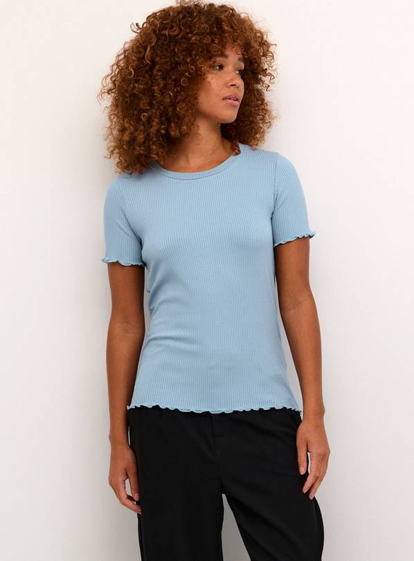 KAFFE Drew Short Sleeve Rib T Shirt Blue XL