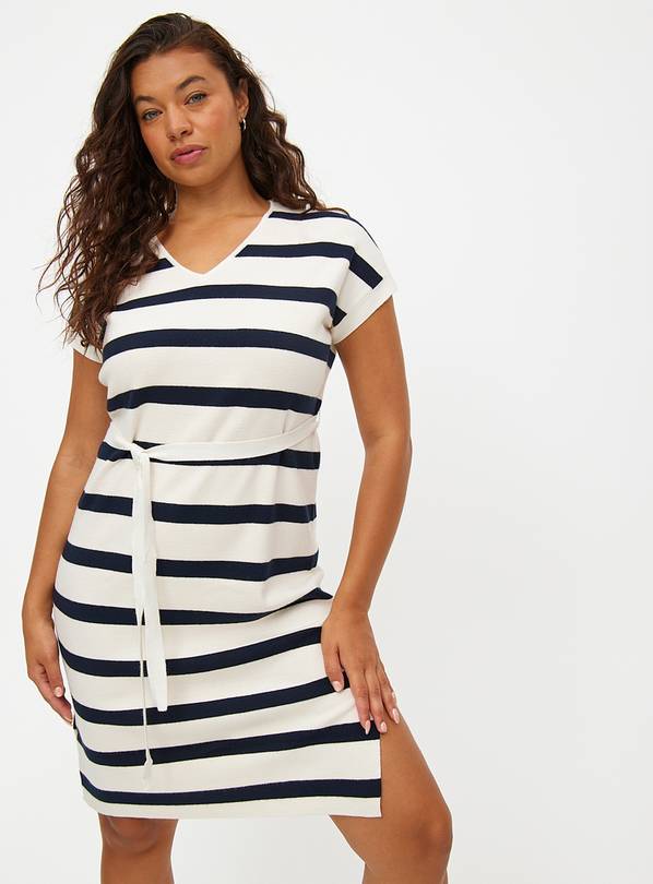 Cream Nautical Stripe Belted Knitted Dress 8