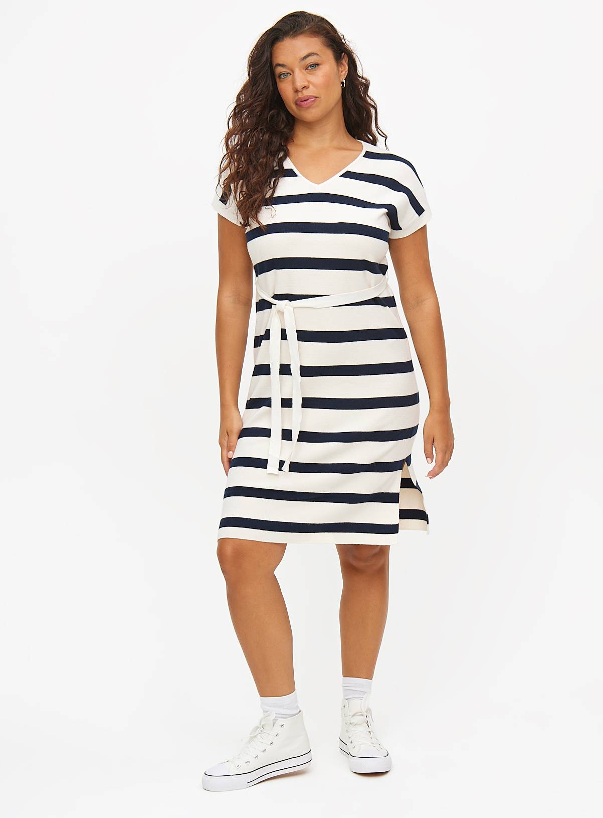 Cream Nautical Stripe Belted Knitted Dress 12 - Image 3