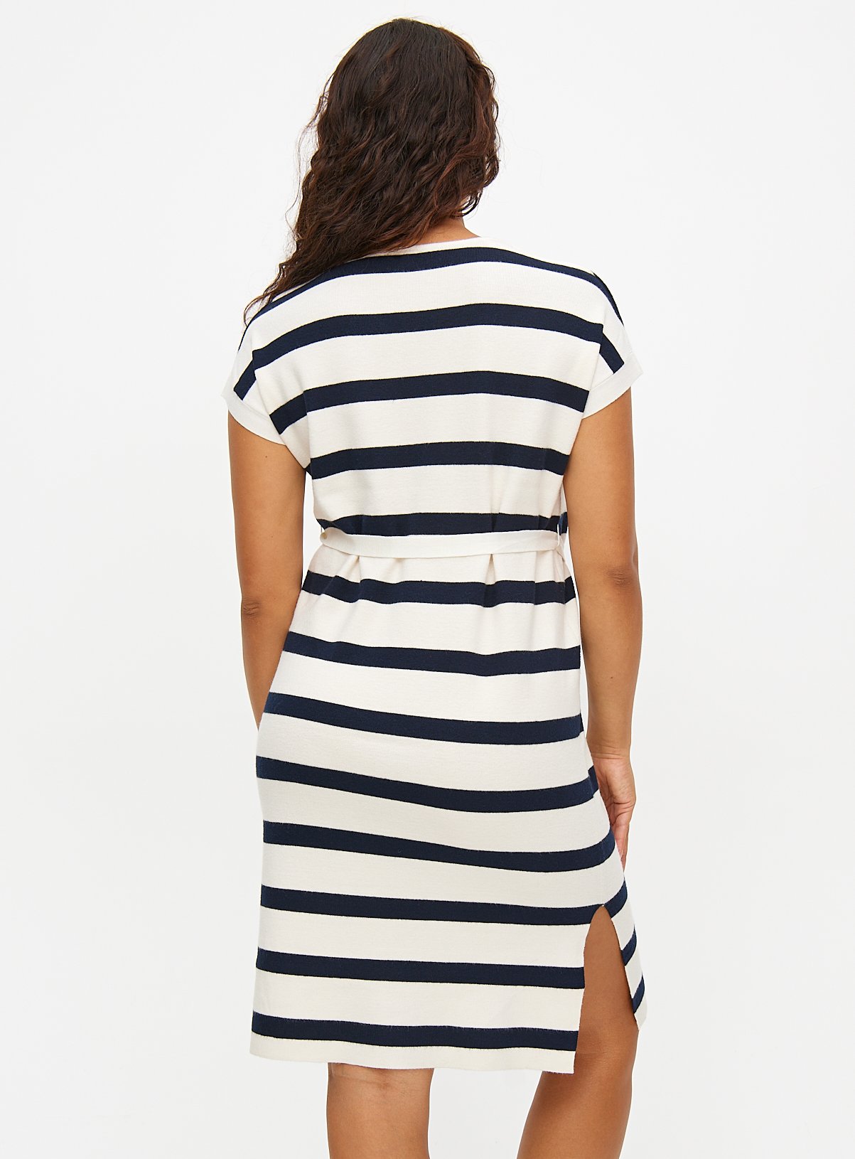 Cream Nautical Stripe Belted Knitted Dress 12 - Image 4 thumbnail