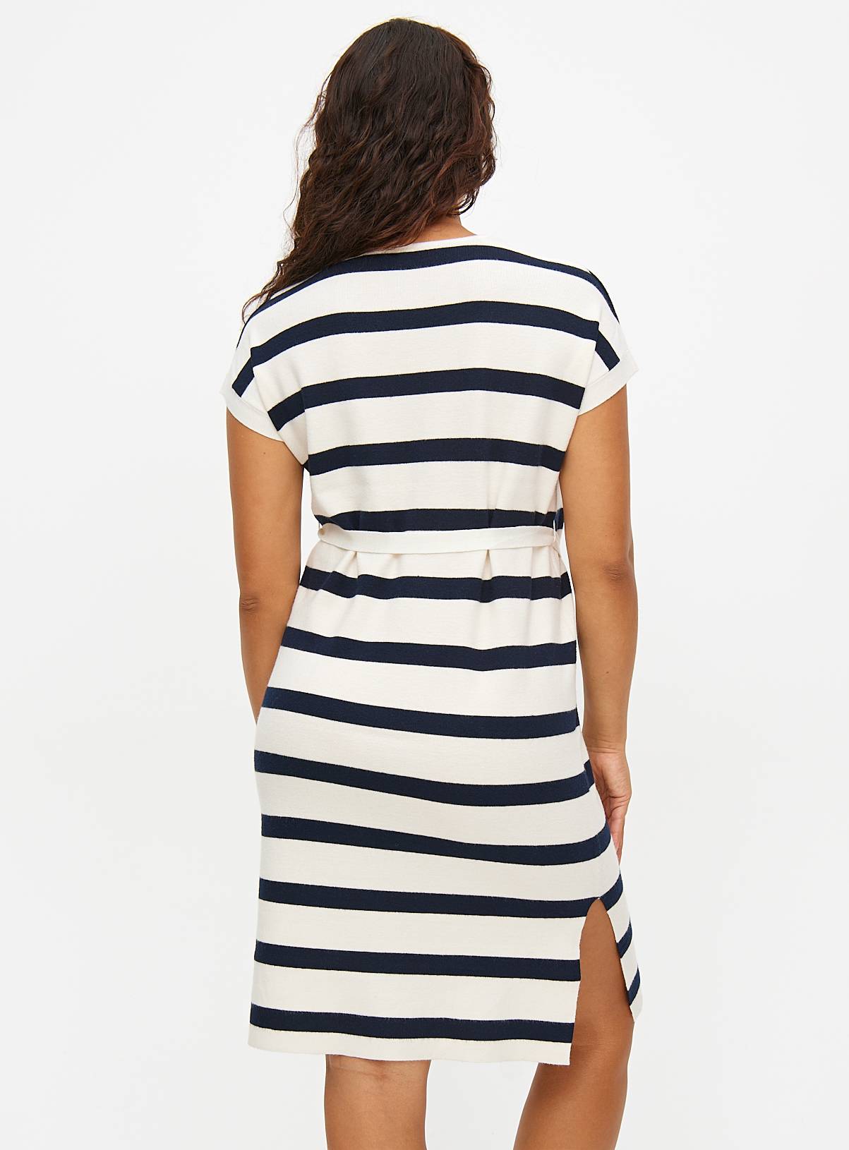 Cream Nautical Stripe Belted Knitted Dress 12 - Image 4