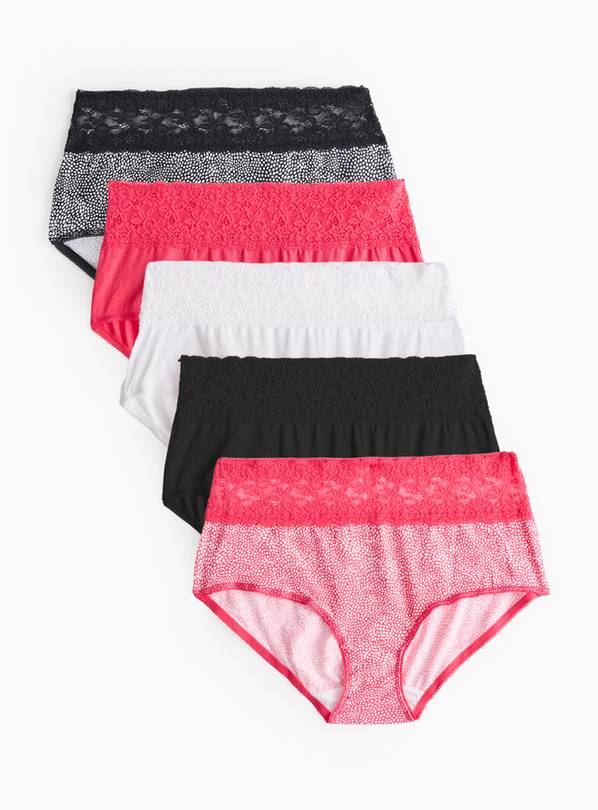 Black & Pink Comfort Lace Midi Knickers 5 Pack 6