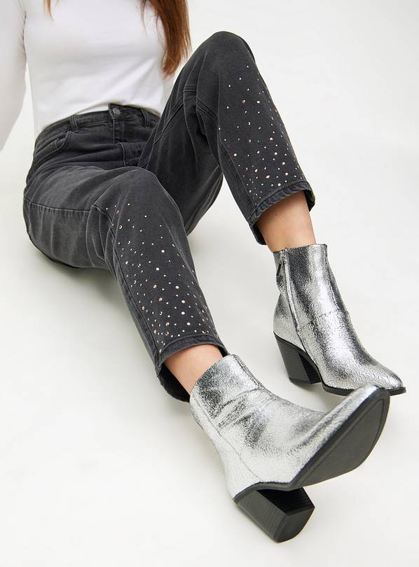 Black Straight Leg Embellished Hem Denim Jeans  16L