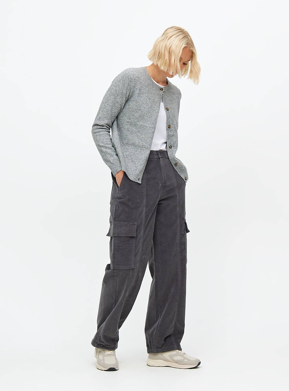 Charcoal Corduroy Cuffed Cargo Trousers 24 - Image 2