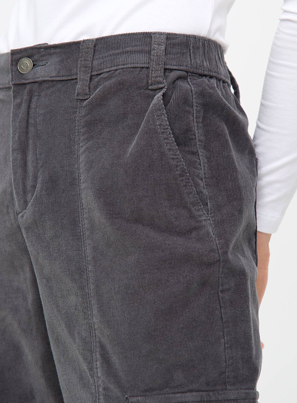 Charcoal Corduroy Cuffed Cargo Trousers 24 - Image 3
