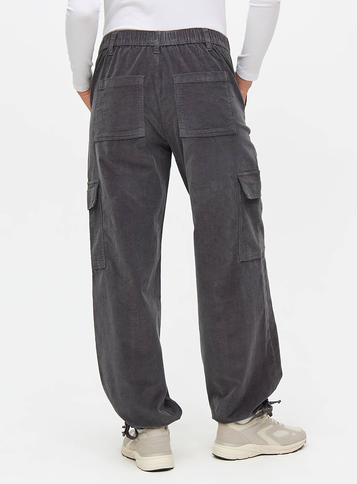 Charcoal Corduroy Cuffed Cargo Trousers 24 - Image 4