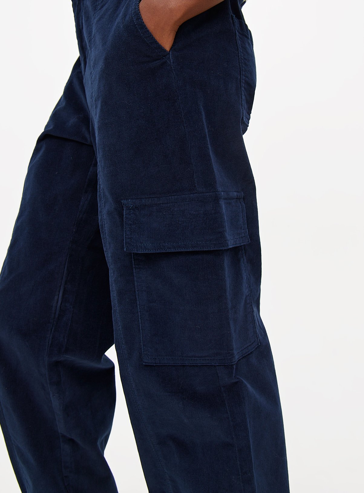 Navy Corduroy Cuffed Cargo Trousers 20 - Image 3 thumbnail