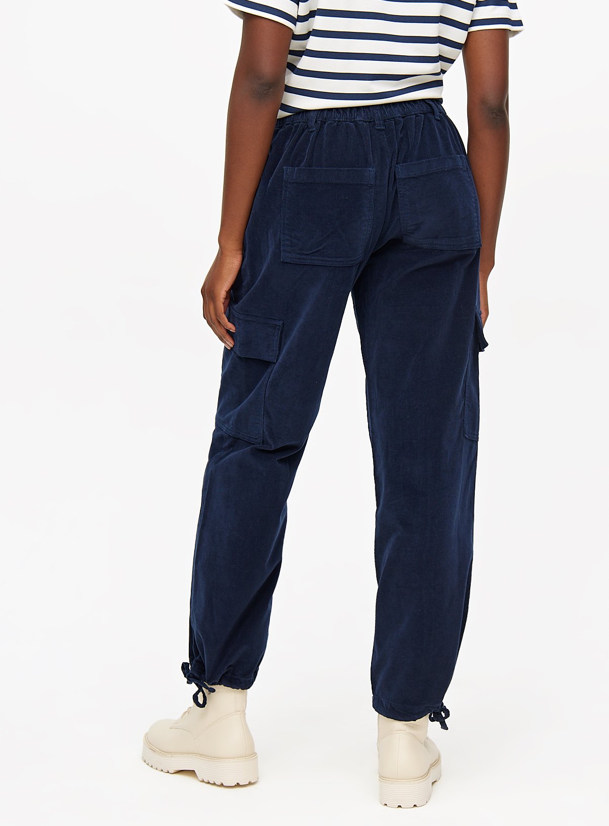 Navy Corduroy Cuffed Cargo Trousers 20 - Image 4 thumbnail