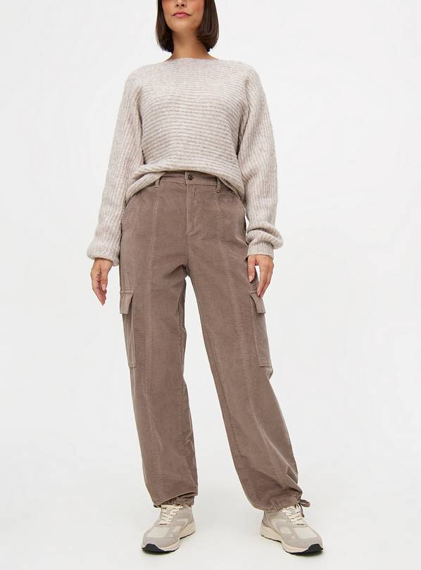 Stone Corduroy Cuffed Cargo Trousers 8
