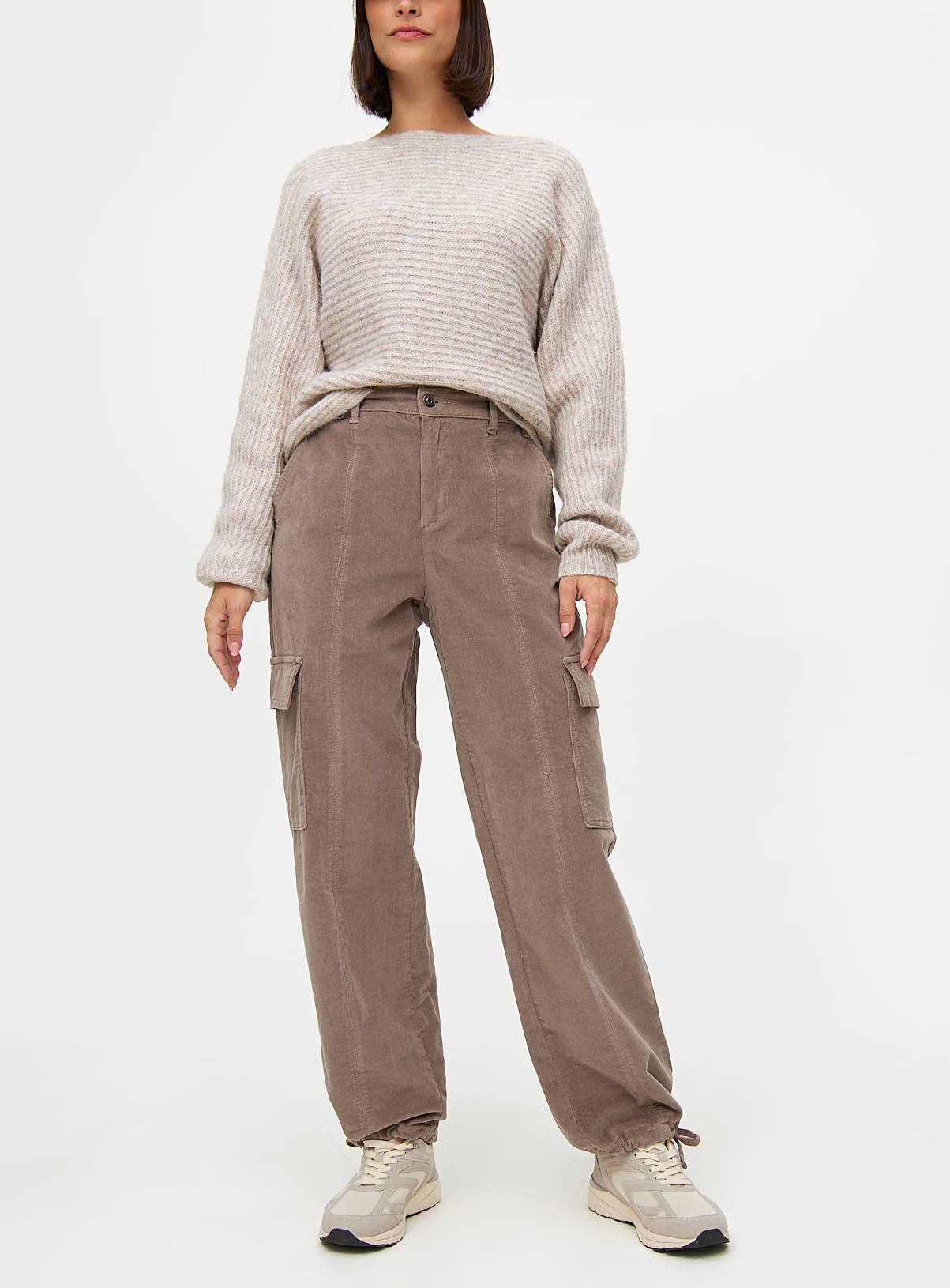 Stone Corduroy Cuffed Cargo Trousers 8 - Image 1