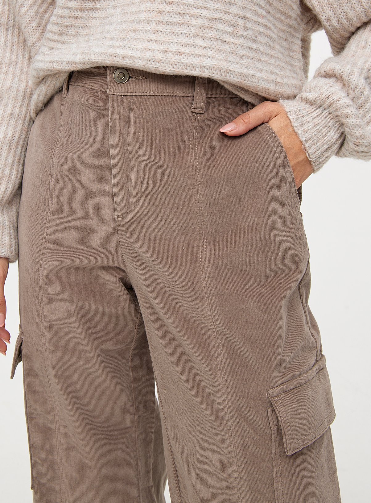 Stone Corduroy Cuffed Cargo Trousers 8 - Image 2 thumbnail